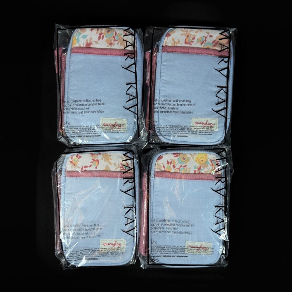 Lot of 4 NEW Mary Kay Hello Sunshine Pencil Case Pouch Makeup Bag